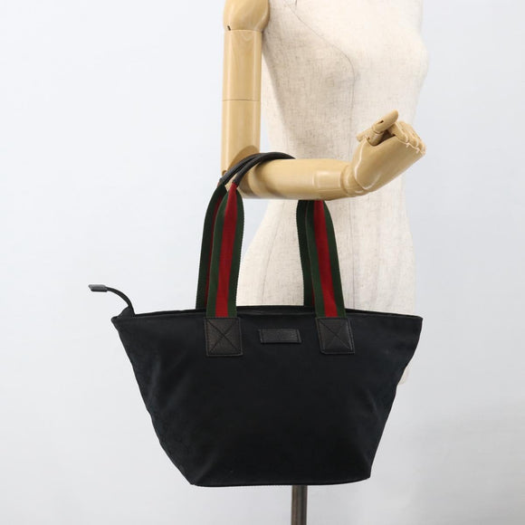 GUCCI GG Canvas Sherry Line Hand Bag Black 131230 Auth BSZ133