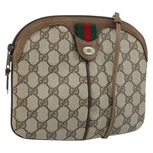GUCCI GG Supreme Web Sherry Line Bag PVC Beige Gold 904 02 047 Auth BSZ142