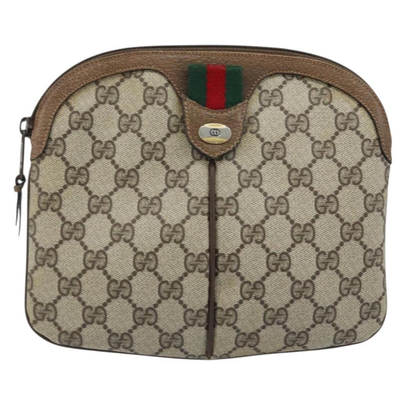 GUCCI GG Supreme Web Sherry Line Bag PVC Beige Gold 904 02 047 Auth BSZ142