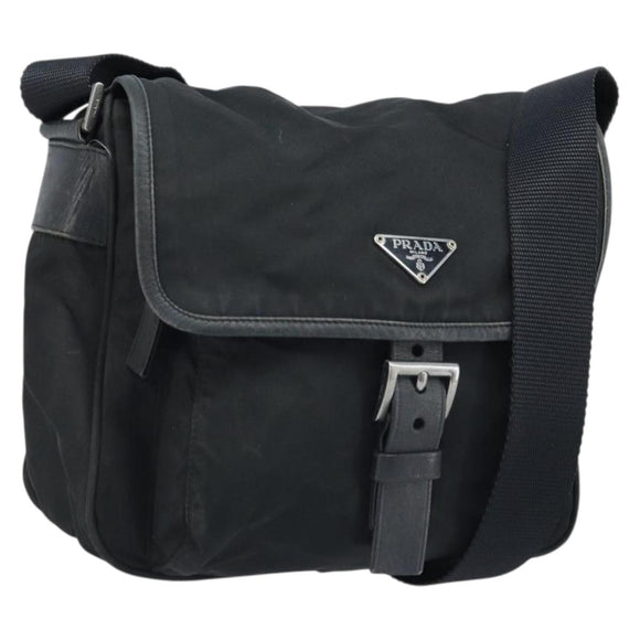 PRADA Shoulder Bag Nylon Black Silver Auth BSZ143