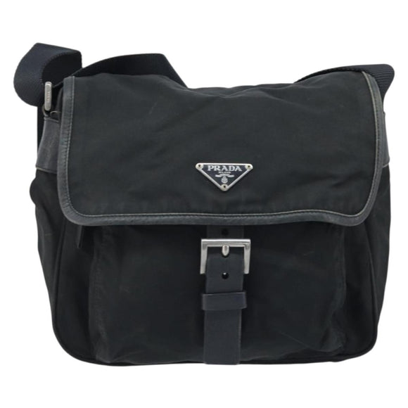 PRADA Shoulder Bag Nylon Black Silver Auth BSZ143