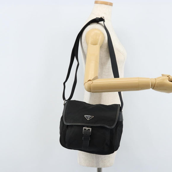 PRADA Shoulder Bag Nylon Black Silver Auth BSZ143