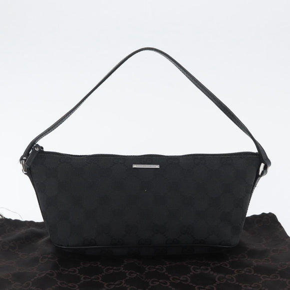 GUCCI GG Canvas Accessory Pouch Black Silver 07198 Auth BSZ147V