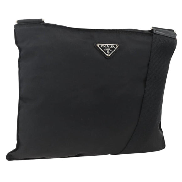 PRADA Schoudertas Nylon Zwart Zilver Auth BSZ154