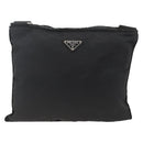 PRADA Schoudertas Nylon Zwart Zilver Auth BSZ154-13