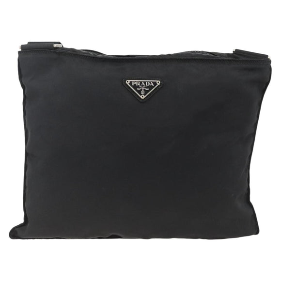 PRADA Schoudertas Nylon Zwart Zilver Auth BSZ154