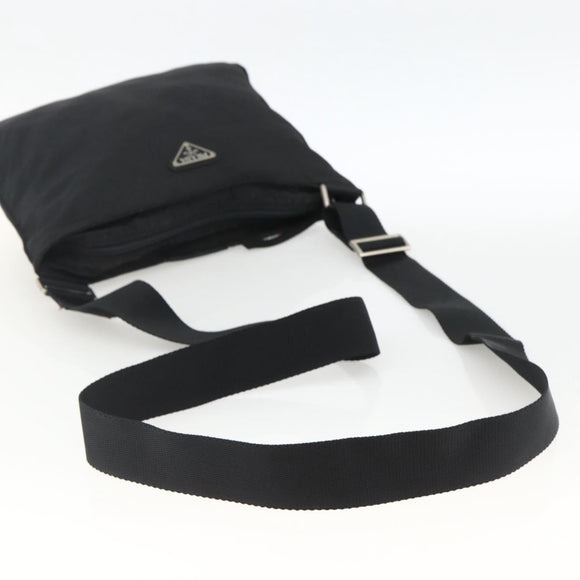 PRADA Schoudertas Nylon Zwart Zilver Auth BSZ154