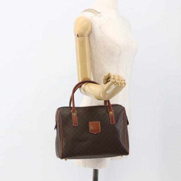 CELINE Macadam Canvas Hand Bag PVC Leather Brown Gold Auth BSZ166