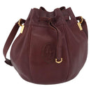 CARTIER Must Line Purse Shoulder Bag Leather Bordeaux Gold Auth BSZ168-2