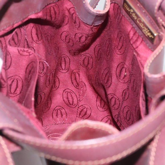 CARTIER Must Line Purse Shoulder Bag Leather Bordeaux Gold Auth BSZ170