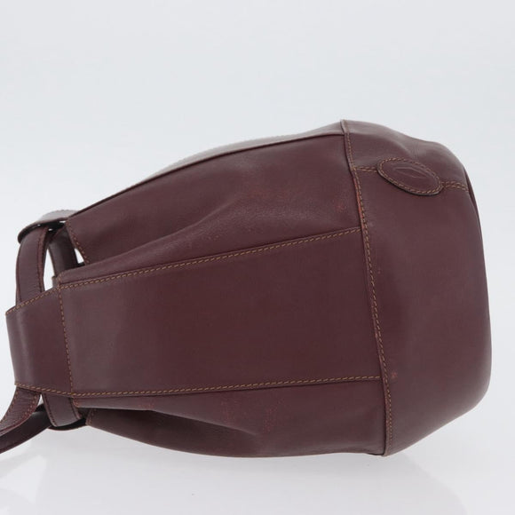 CARTIER Must Line Purse Shoulder Bag Leather Bordeaux Gold Auth BSZ170