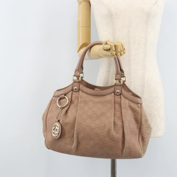 GUCCI GG Canvas Sookie Guccissima Hand Bag Leather Gold Pink 211944 Auth BSZ176