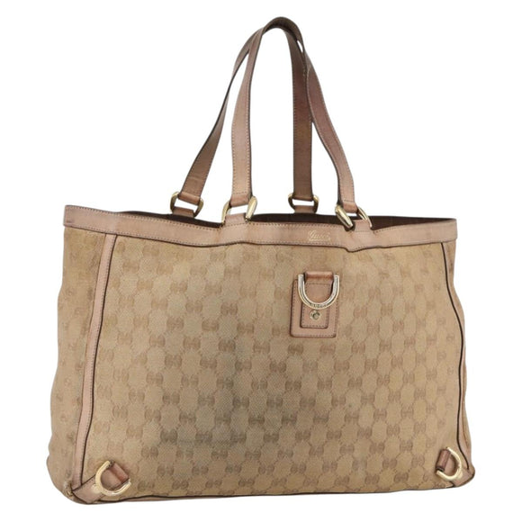 GUCCI GG Canvas Abbey Tote Bag Beige Gold 141472 Auth BSZ183