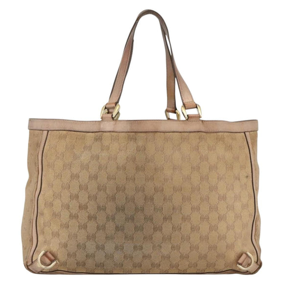 GUCCI GG Canvas Abbey Tote Bag Beige Gold 141472 Auth BSZ183