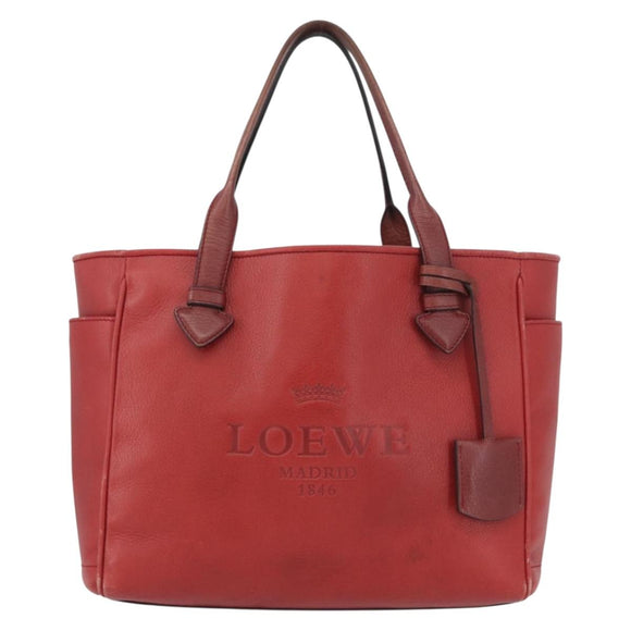 LOEWE Heritage Tote Bag Leather Red Silver Auth BSZ189