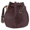 CARTIER Must Line Purse Shoulder Bag Leather Bordeaux Gold Auth BSZ197-1