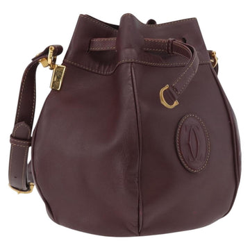 CARTIER Must Line Purse Shoulder Bag Leather Bordeaux Gold Auth BSZ197