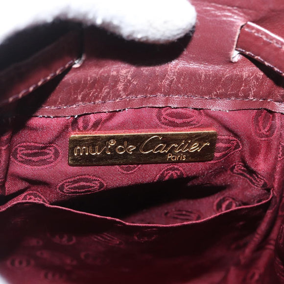 CARTIER Must Line Purse Shoulder Bag Leather Bordeaux Gold Auth BSZ197