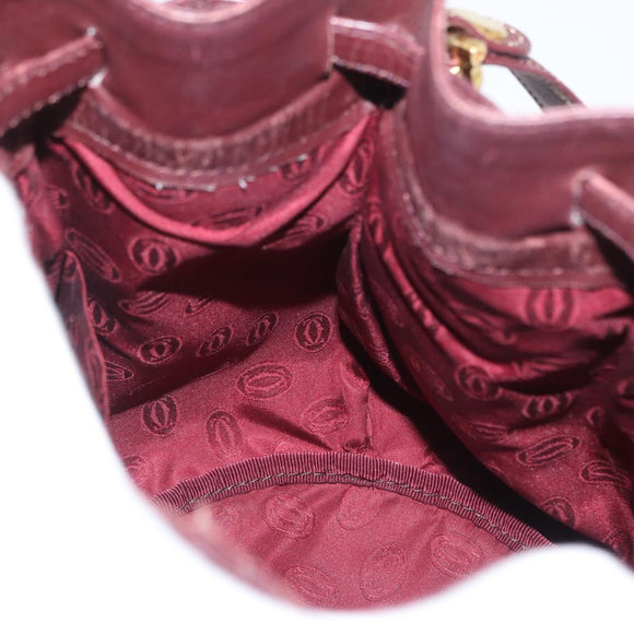 CARTIER Must Line Purse Shoulder Bag Leather Bordeaux Gold Auth BSZ197