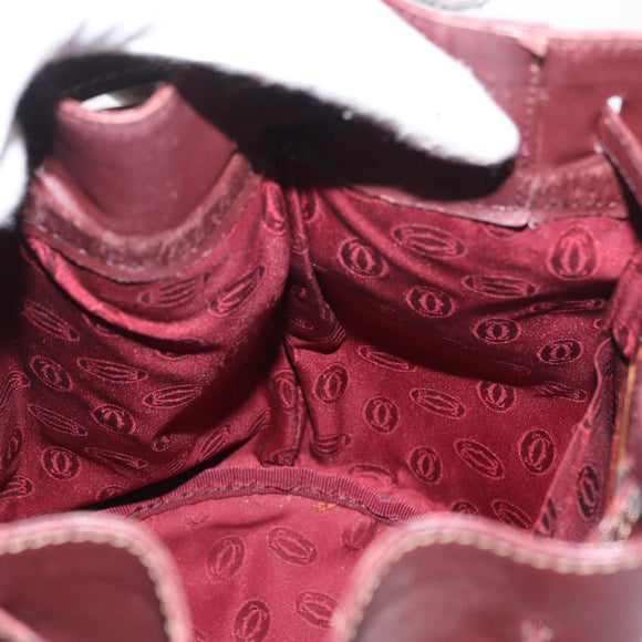 CARTIER Must Line Purse Shoulder Bag Leather Bordeaux Gold Auth BSZ197