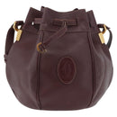 CARTIER Must Line Purse Shoulder Bag Leather Bordeaux Gold Auth BSZ197-2