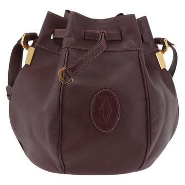CARTIER Must Line Purse Shoulder Bag Leather Bordeaux Gold Auth BSZ197 - 0