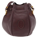 CARTIER Must Line Purse Shoulder Bag Leather Bordeaux Gold Auth BSZ197-3
