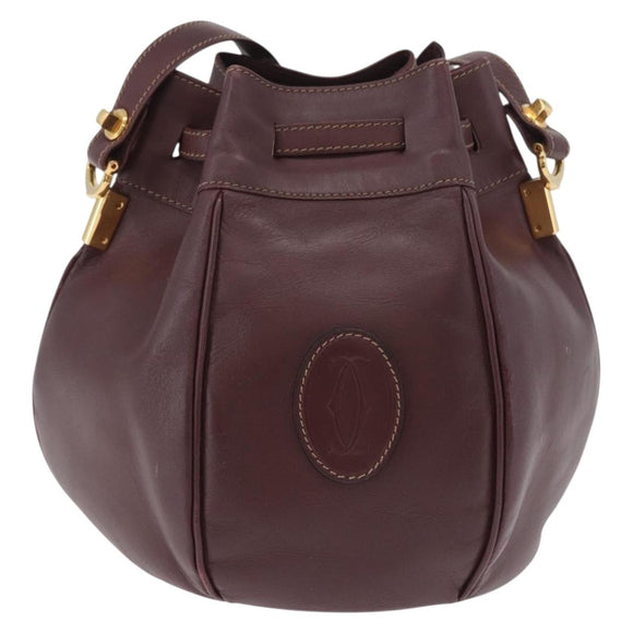CARTIER Must Line Purse Shoulder Bag Leather Bordeaux Gold Auth BSZ197