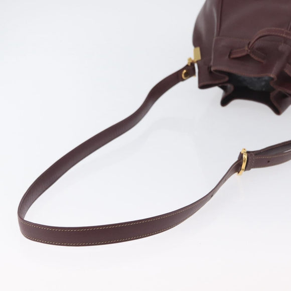 CARTIER Must Line Purse Shoulder Bag Leather Bordeaux Gold Auth BSZ197