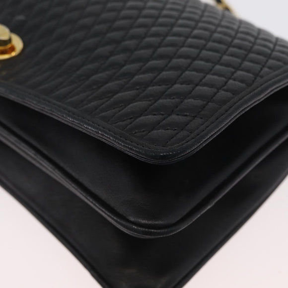 BALLY Chain Shoulder Bag Leather Black Gold Auth BSZ200