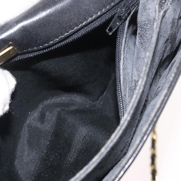 BALLY Chain Shoulder Bag Leather Black Gold Auth BSZ200
