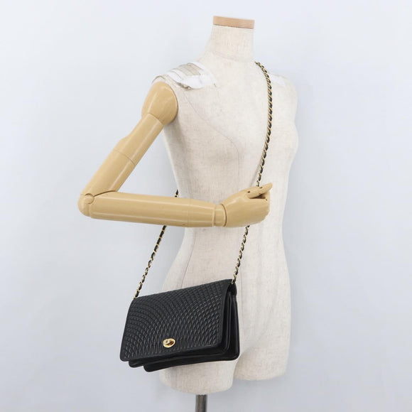BALLY Chain Shoulder Bag Leather Black Gold Auth BSZ200