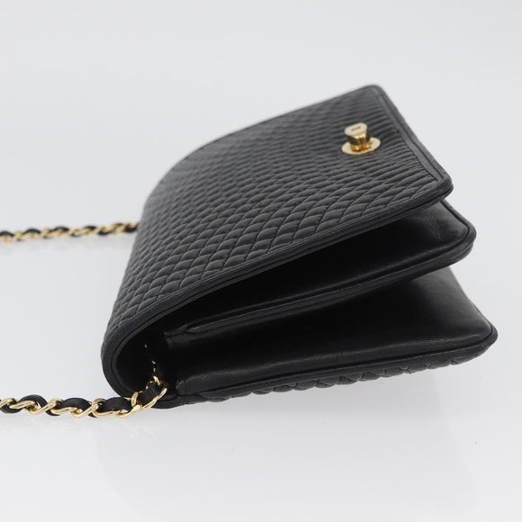 BALLY Chain Shoulder Bag Leather Black Gold Auth BSZ200