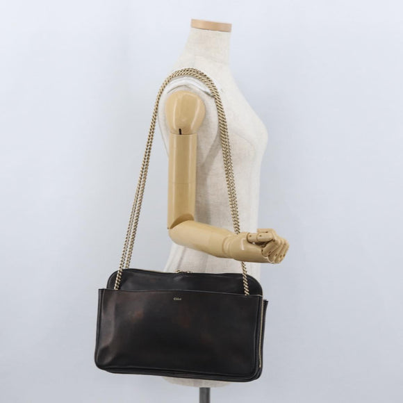Chloe Chain Shoulder Bag Leather Bronze Gold Auth BSZ219