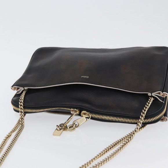 Chloe Chain Shoulder Bag Leather Bronze Gold Auth BSZ219
