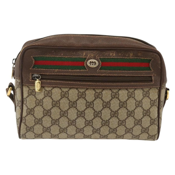 GUCCI GG Supreme Web Sherry Line Bag PVC Beige Gold 56 02 088 Auth BSZ220