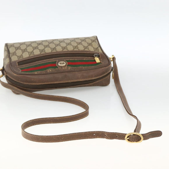 GUCCI GG Supreme Web Sherry Line Bag PVC Beige Gold 56 02 088 Auth BSZ220
