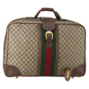 GUCCI GG Supreme Web Sherry Line Boston Bag PVC Beige Gold Auth BSZ227-1