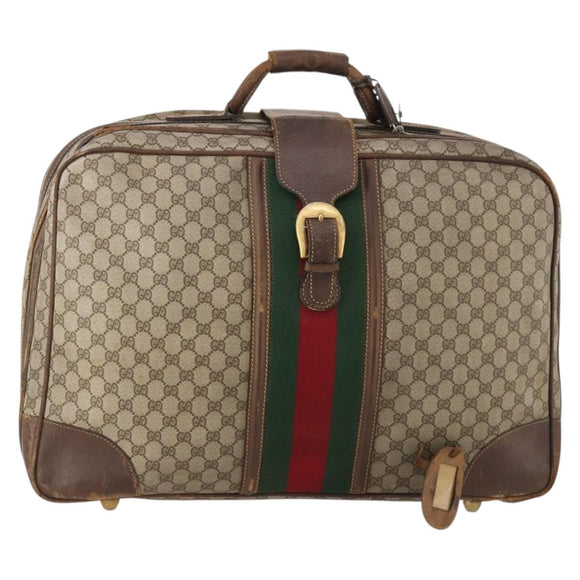 GUCCI GG Supreme Web Sherry Line Boston Bag PVC Beige Gold Auth BSZ227