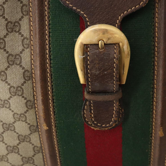 GUCCI GG Supreme Web Sherry Line Boston Bag PVC Beige Gold Auth BSZ227