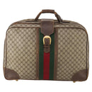 GUCCI GG Supreme Web Sherry Line Boston Bag PVC Beige Gold Auth BSZ227-13