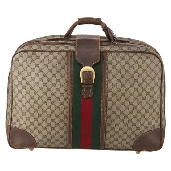 GUCCI GG Supreme Web Sherry Line Boston Bag PVC Beige Gold Auth BSZ227