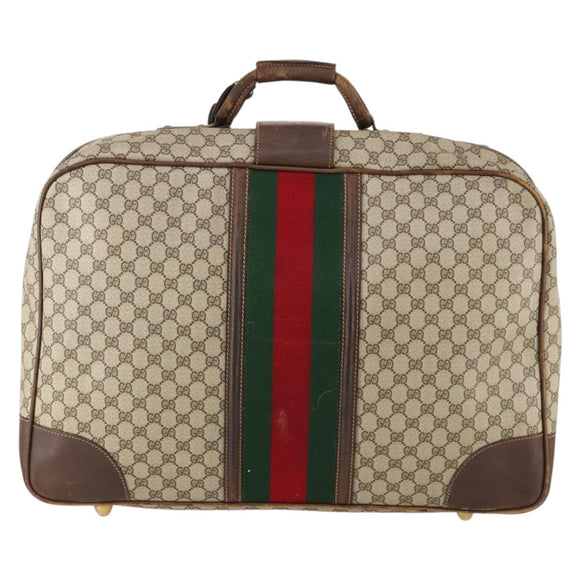 GUCCI GG Supreme Web Sherry Line Boston Bag PVC Beige Gold Auth BSZ227