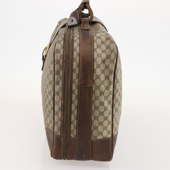 GUCCI GG Supreme Web Sherry Line Boston Bag PVC Beige Gold Auth BSZ227
