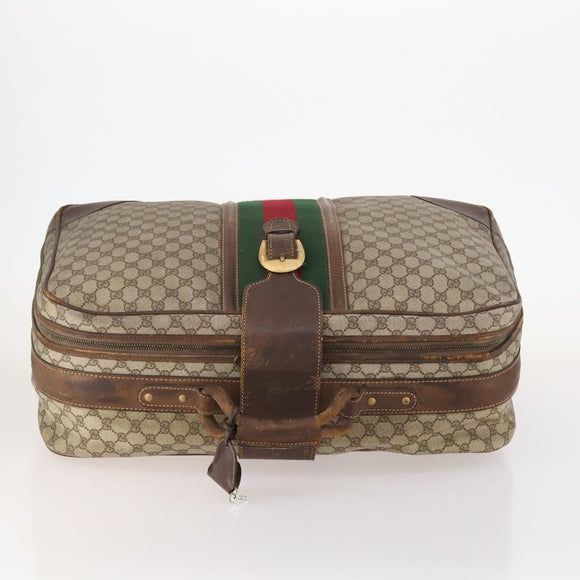 GUCCI GG Supreme Web Sherry Line Boston Bag PVC Beige Gold Auth BSZ227