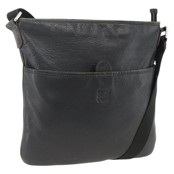 LOEWE Anagram Schoudertas Leer Zwart Zilver Auth BSZ239