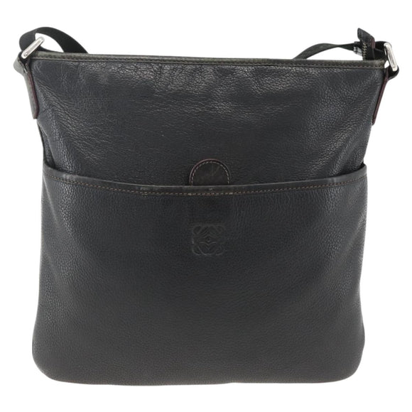 LOEWE Anagram Schoudertas Leer Zwart Zilver Auth BSZ239