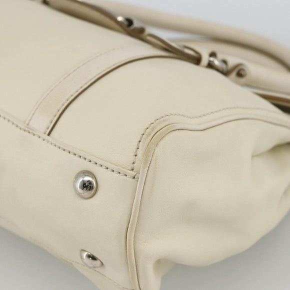 Salvatore Ferragamo Hand Bag Leather White Silver Auth BSZ241