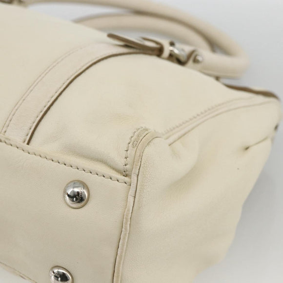 Salvatore Ferragamo Hand Bag Leather White Silver Auth BSZ241
