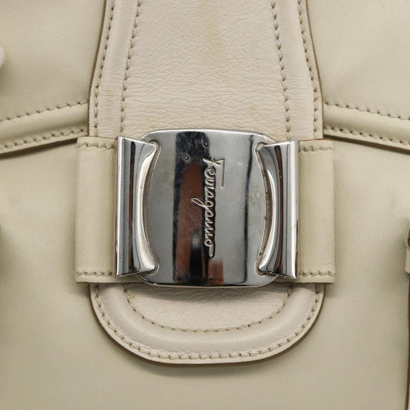 Salvatore Ferragamo Hand Bag Leather White Silver Auth BSZ241